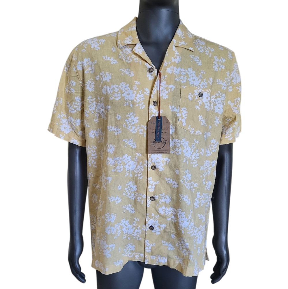 NWT 108B. Weatherproof VintagevYellow and White Floral Men's Shirt - Size Large
